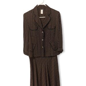 Black Printed Button Front floral Blouse and Skirt Set